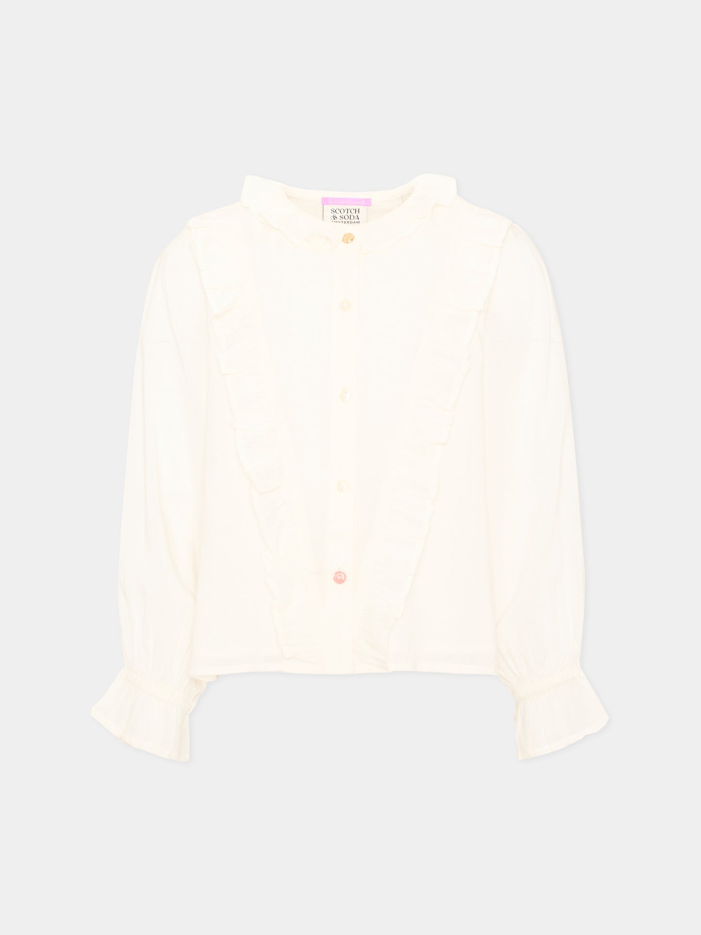 Camicia a manica lunga bianca con ruches per bambina,Scotch&soda,183445 270