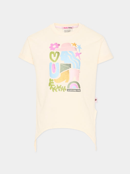 T-shirt avorio per bambina con stampa multicolor,Scotch&soda,182085 270