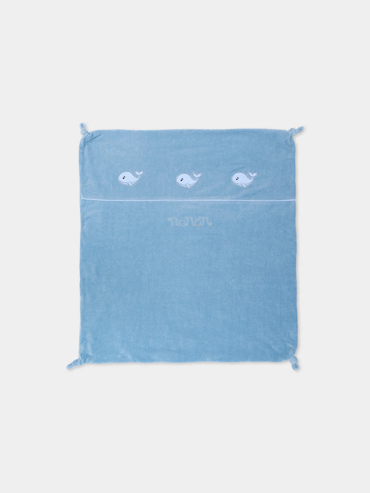Coperta azzurra per neonato con balene,Nanán,I26177A