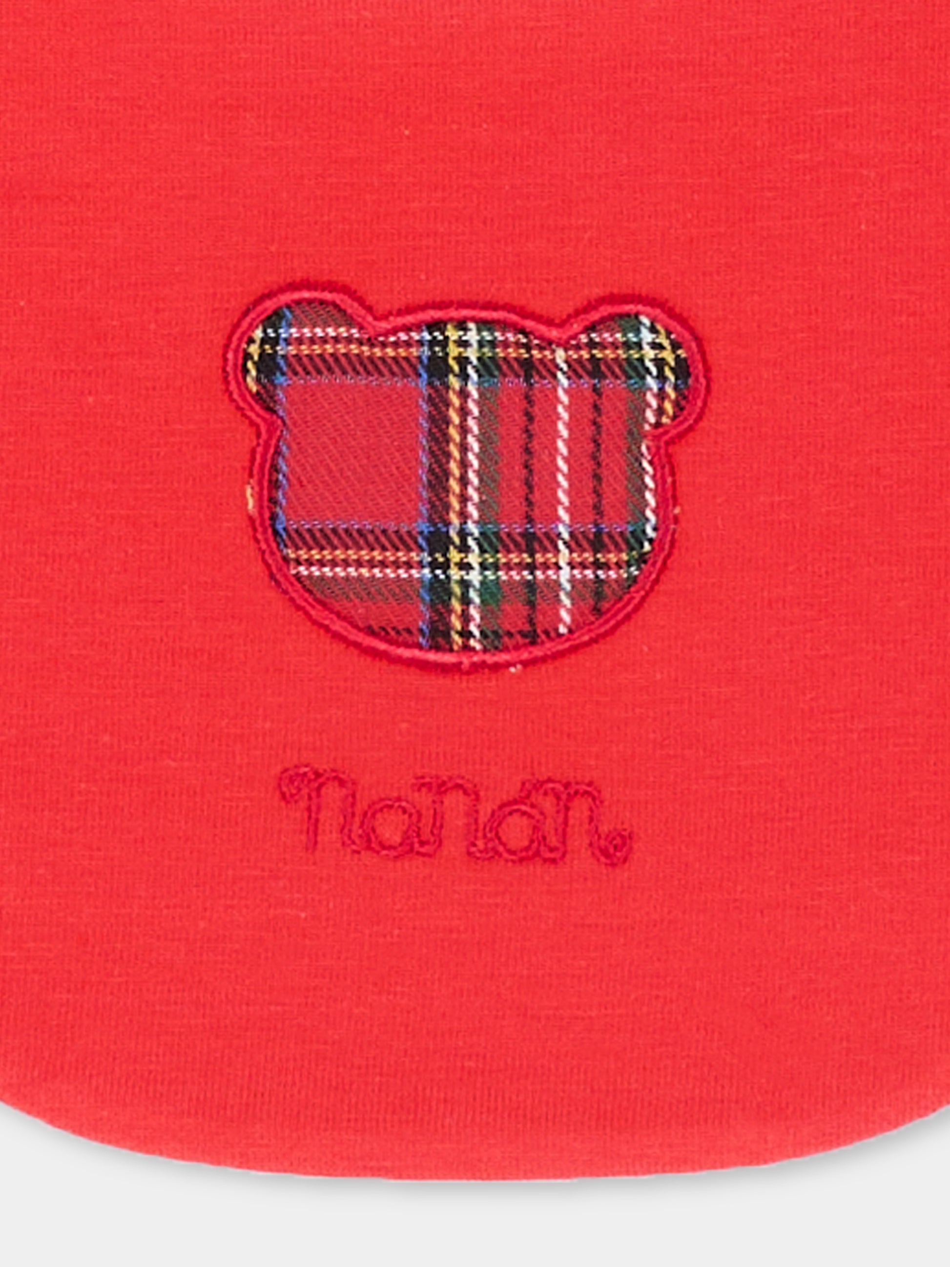 Bavaglino rosso per neonati con orsetto tartan,Nanán,I26040RS