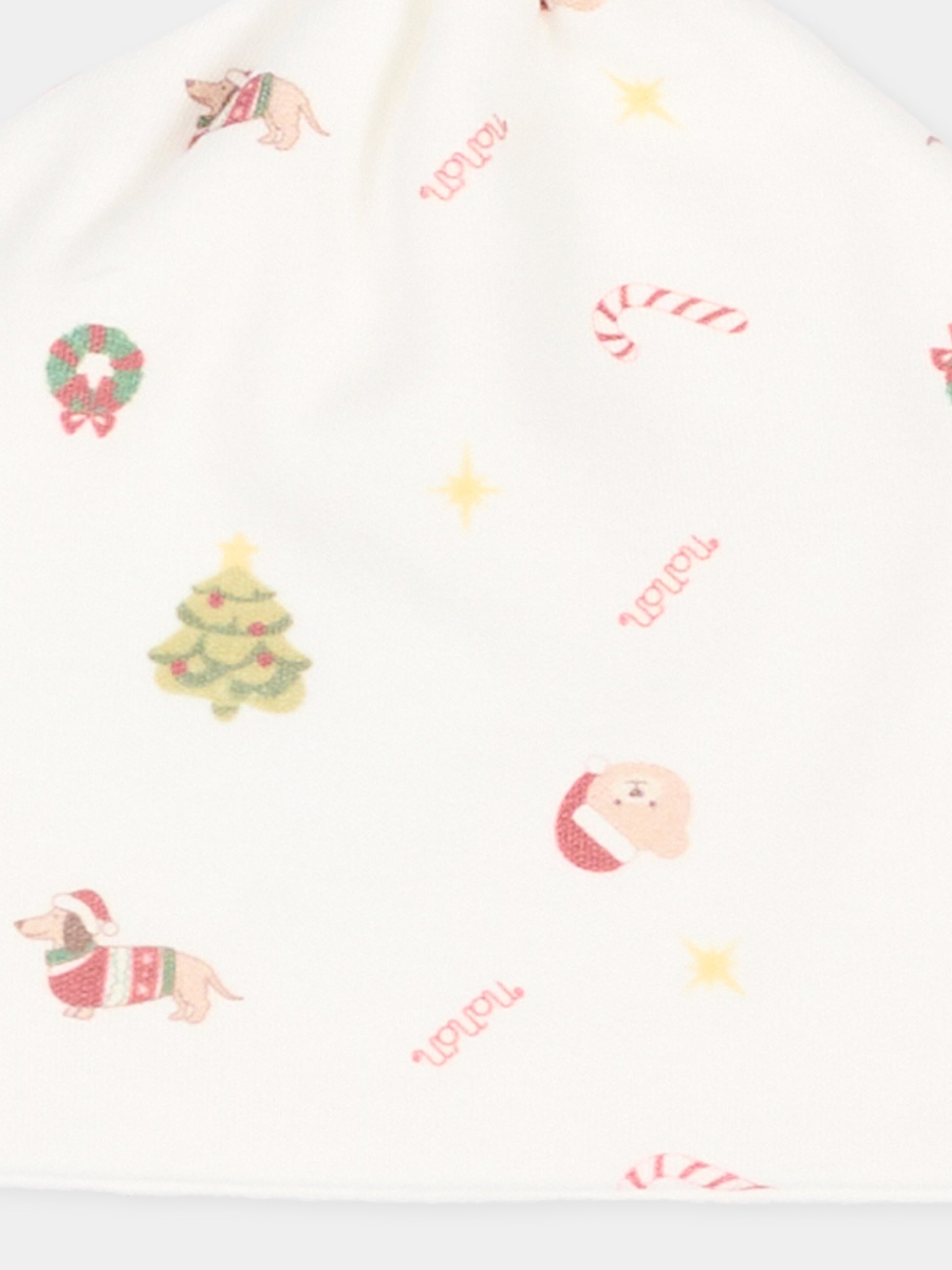 Cappello avorio per neonati con stampa Natale,Nanán,I26027OW