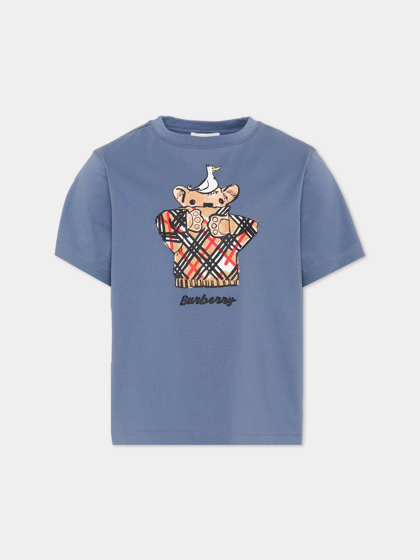 T-shirt azzurra per bambino con Thomas Bear,Burberry Kids,8132340 B6285
