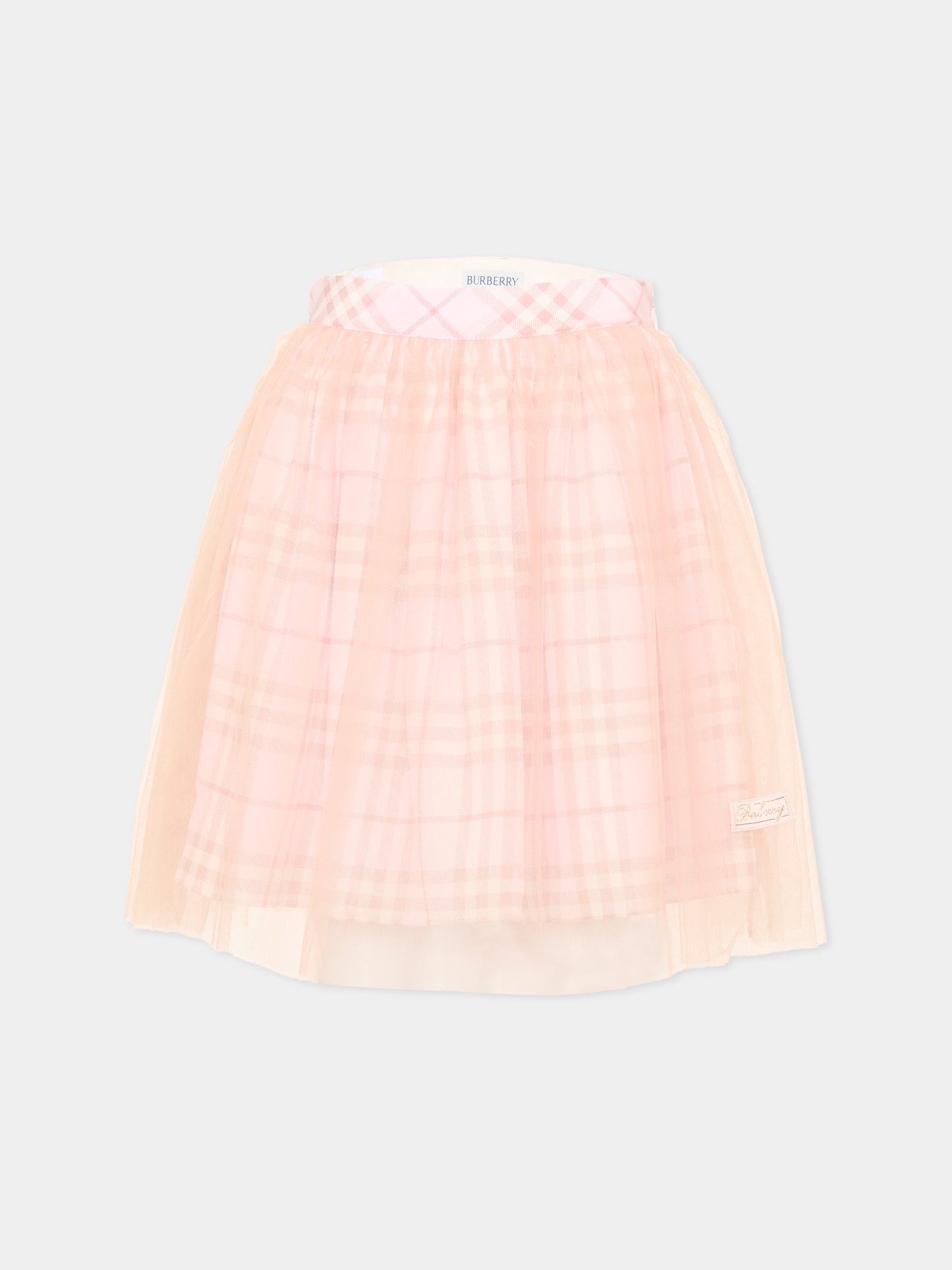 Gonna rosa per bambina con check,Burberry Kids,8131017 A4602
