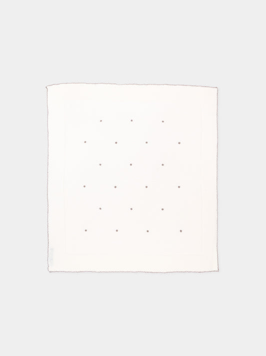 Copertina beige per neonato con ricami,Little Bear,4107 LATTE/TORTORA