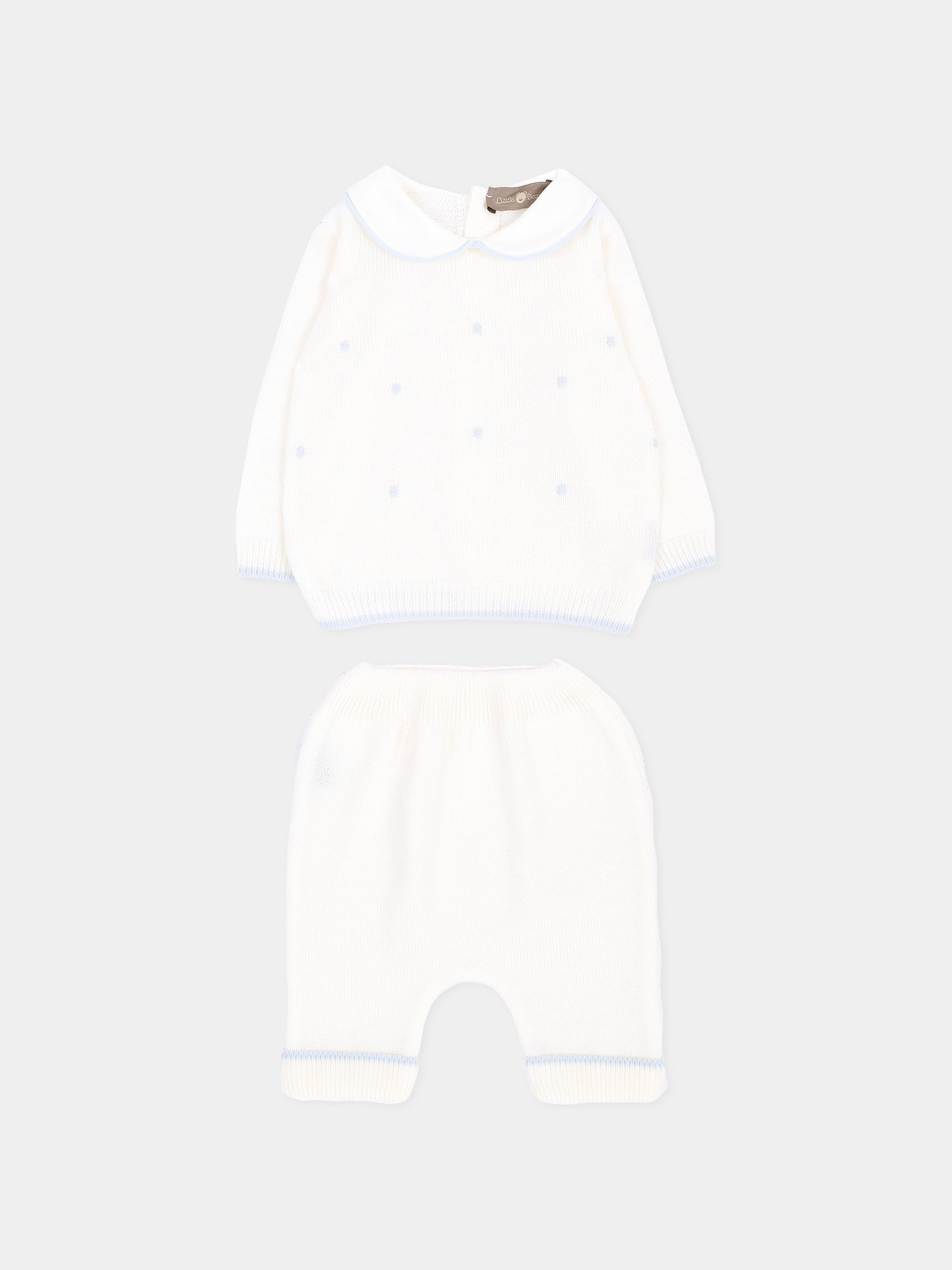 Completo nascita avorio con pois celesti per neonato,Little Bear,4109 LATTE/CIELO
