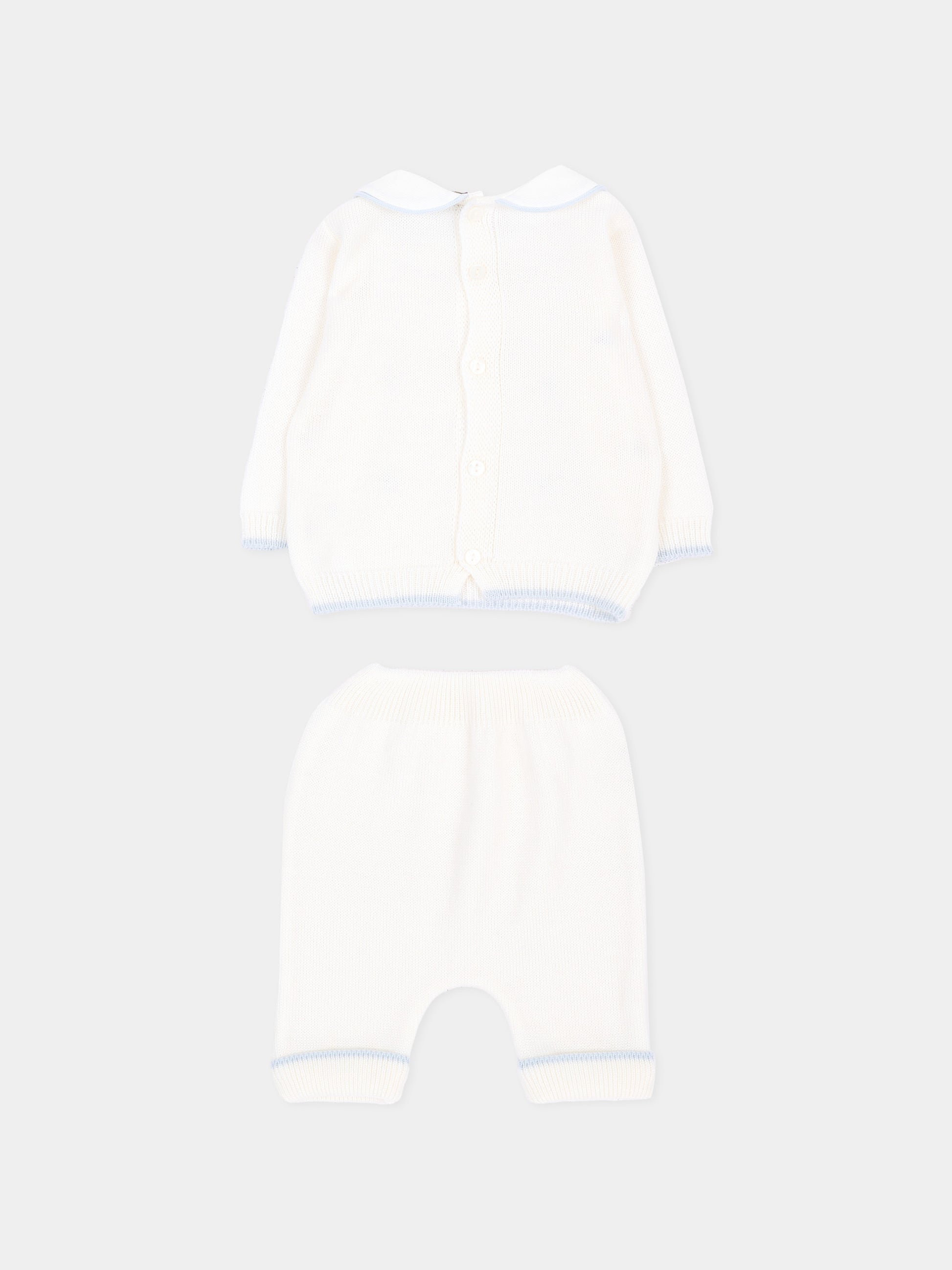Completo nascita avorio con pois celesti per neonato,Little Bear,4109 LATTE/CIELO