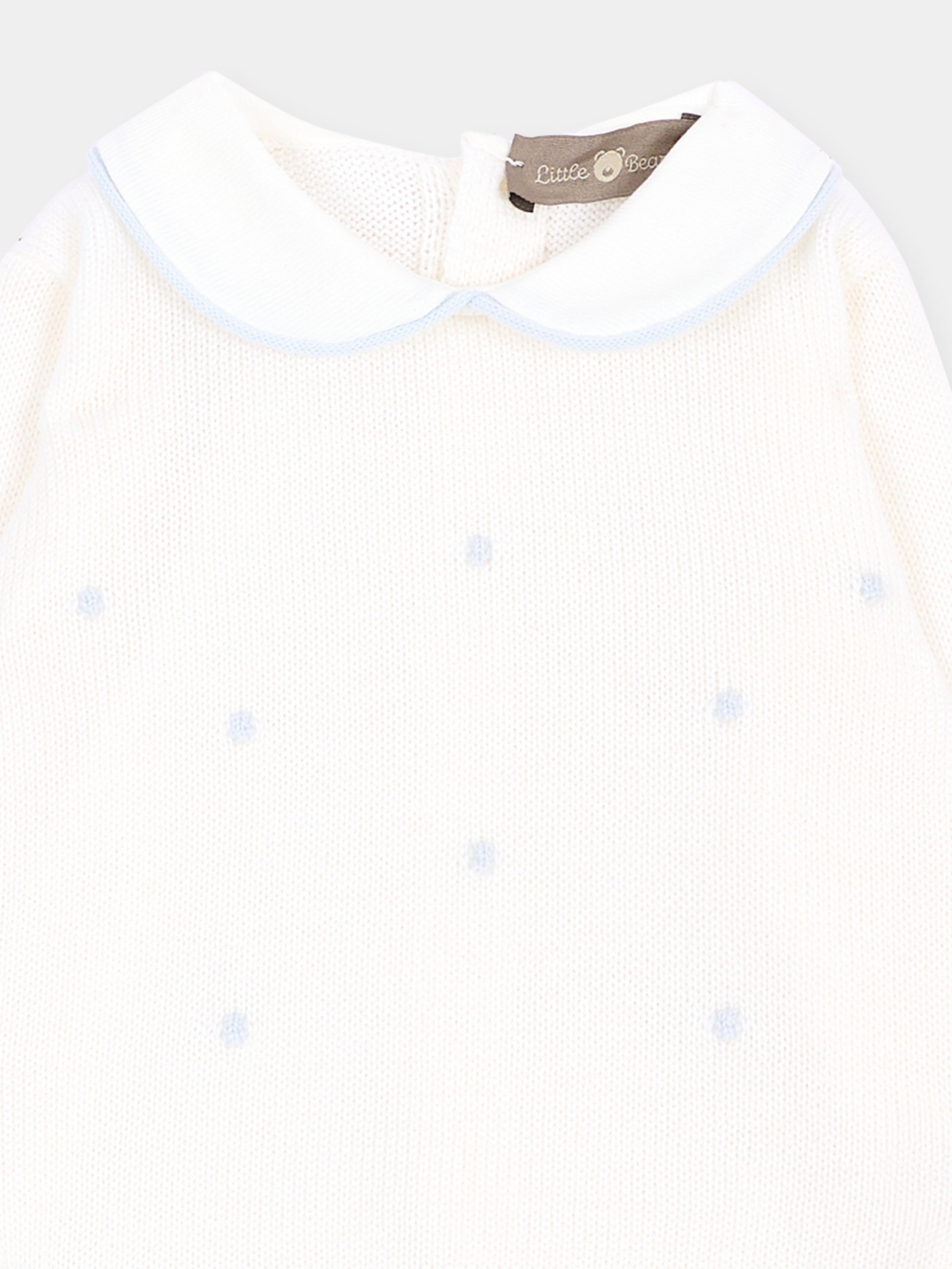 Completo nascita avorio con pois celesti per neonato,Little Bear,4109 LATTE/CIELO