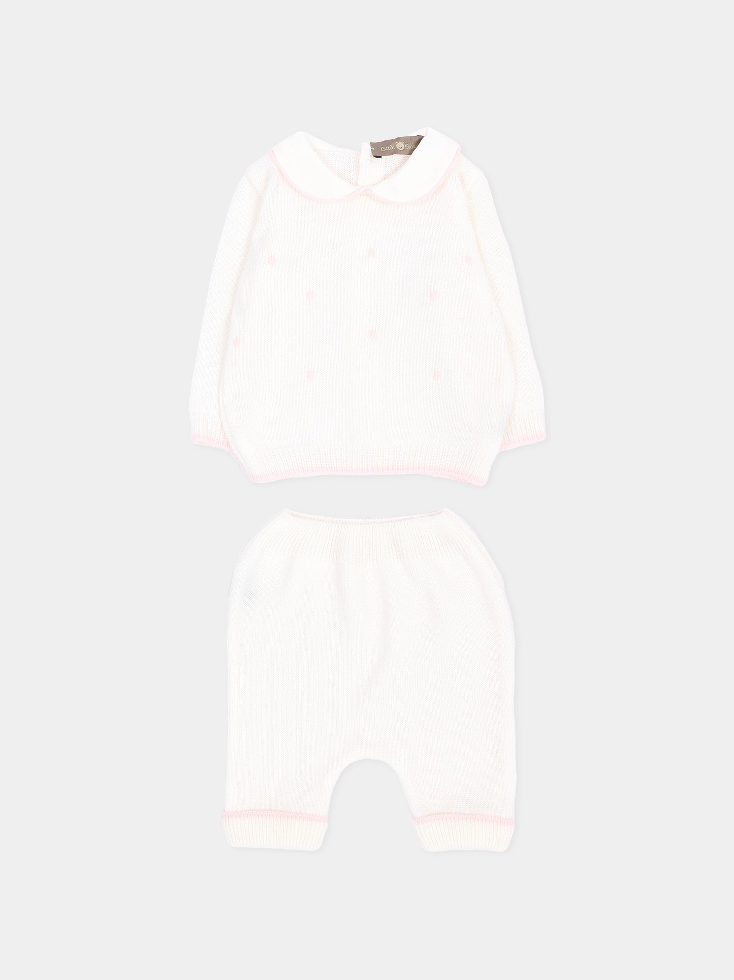 Completo nascita avorio con pois rosa per neonata,Little Bear,4109 LATTE/ROSA