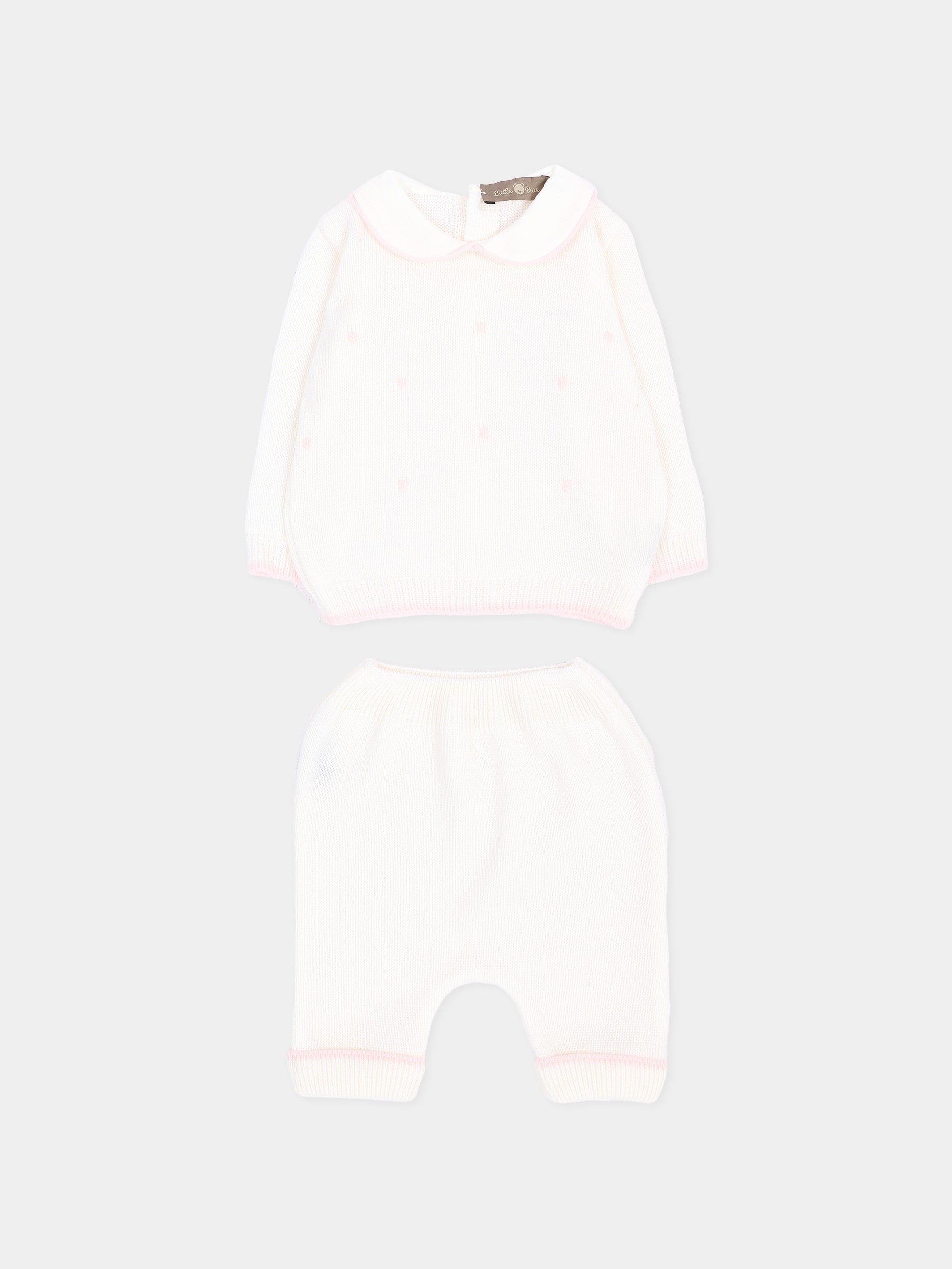 Completo nascita avorio con pois rosa per neonata,Little Bear,4109 LATTE/ROSA