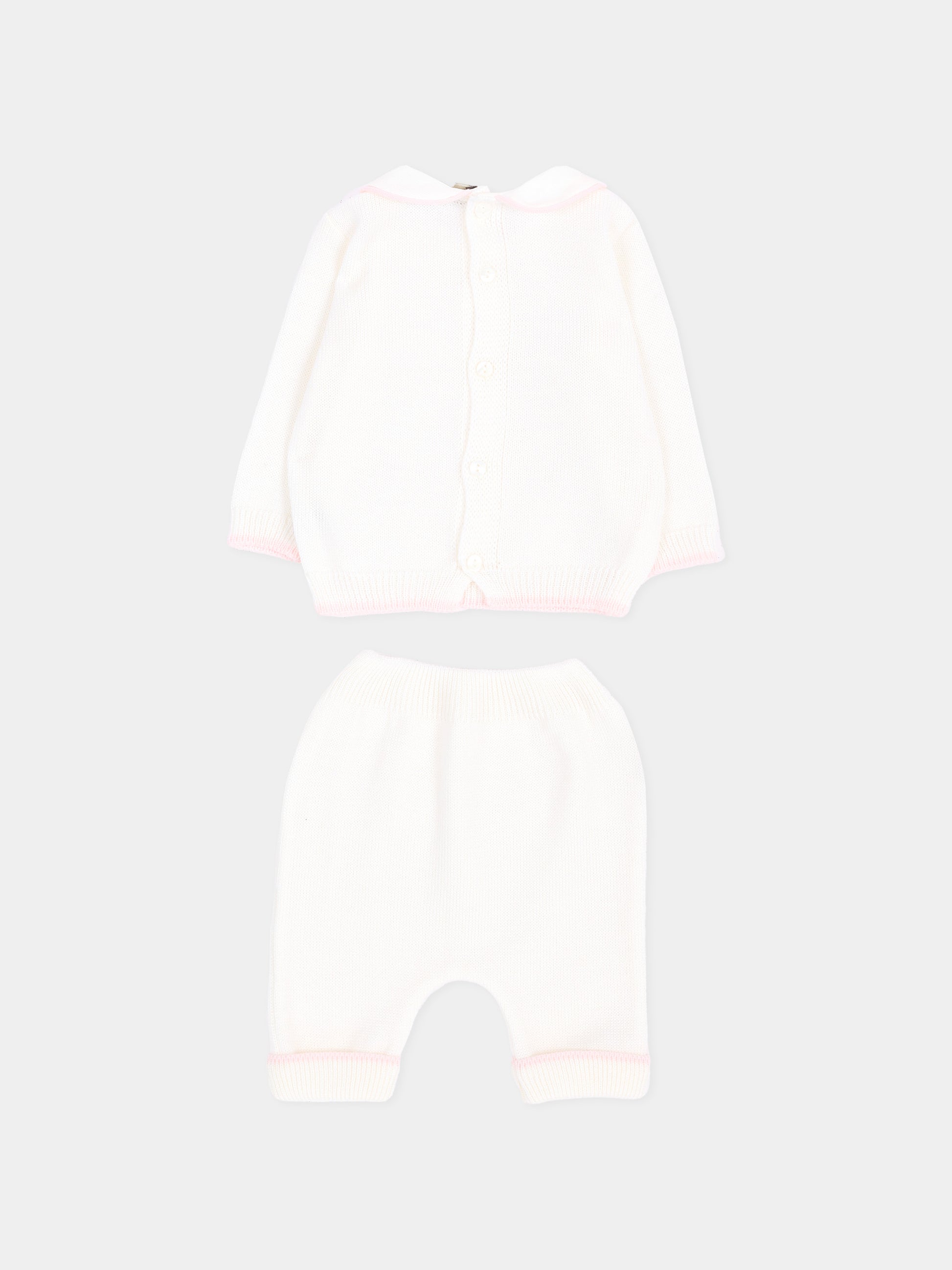 Completo nascita avorio con pois rosa per neonata,Little Bear,4109 LATTE/ROSA