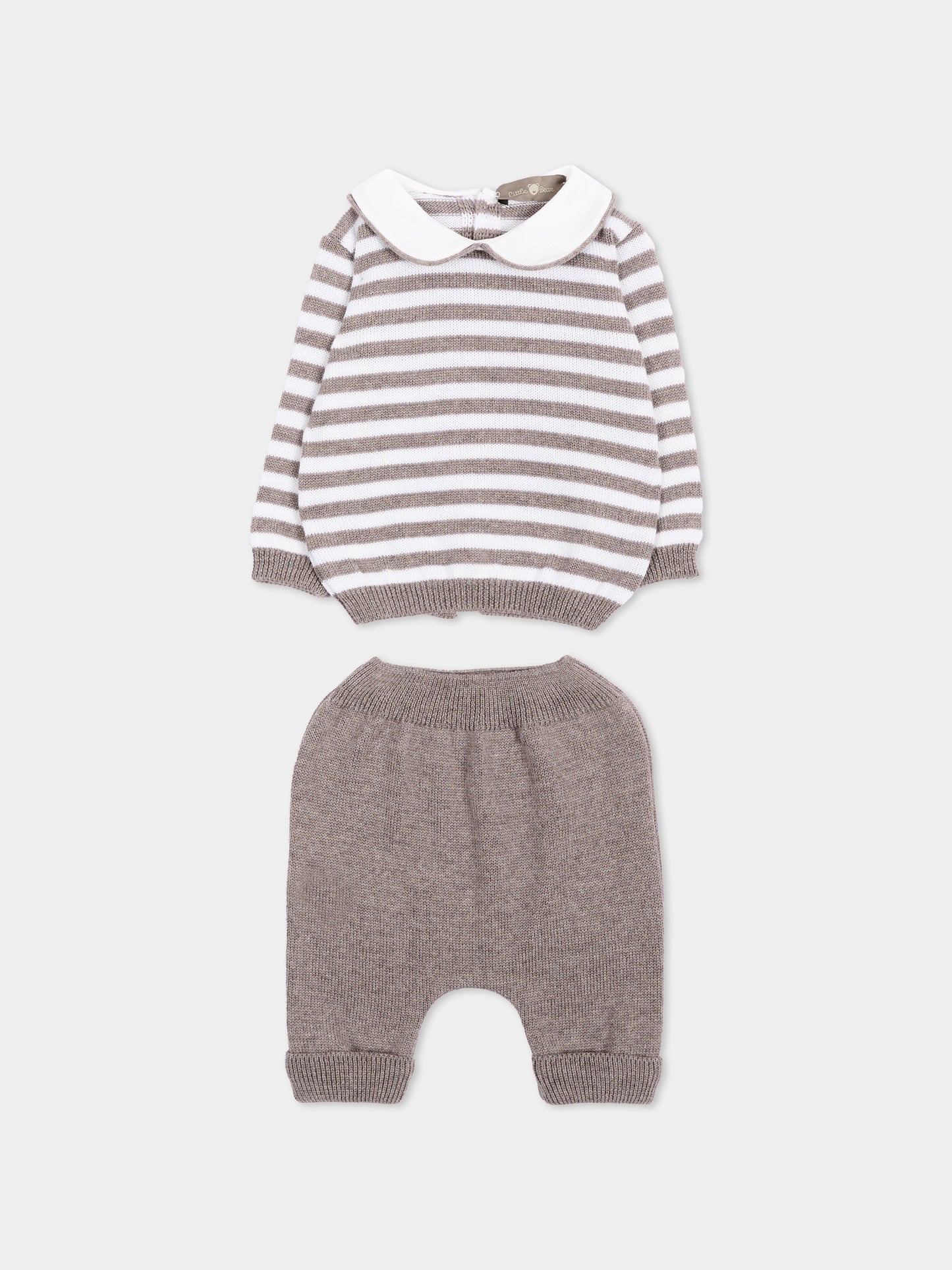 Completo nascita beige per neonato a righe,Little Bear,4114 TORTORA/LATTE