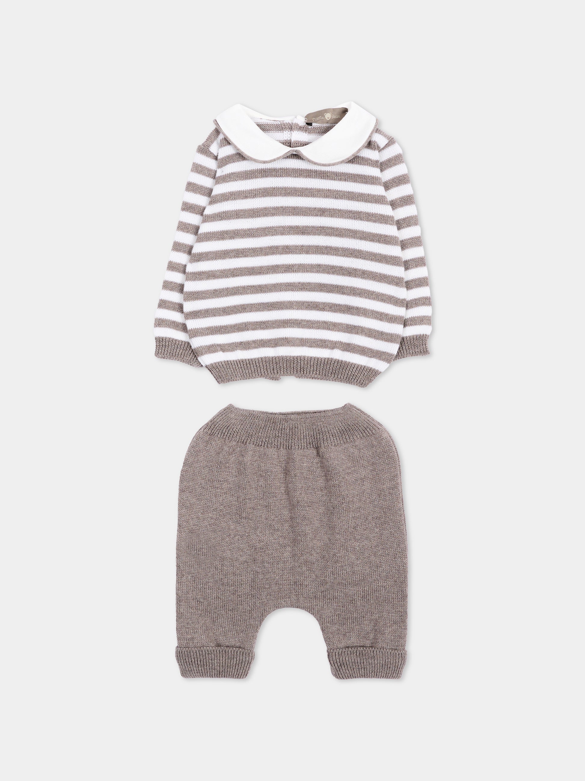 Completo nascita beige per neonato a righe,Little Bear,4114 TORTORA/LATTE