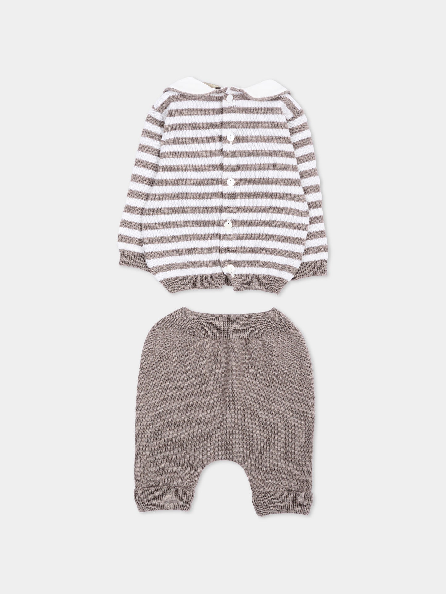 Completo nascita beige per neonato a righe,Little Bear,4114 TORTORA/LATTE