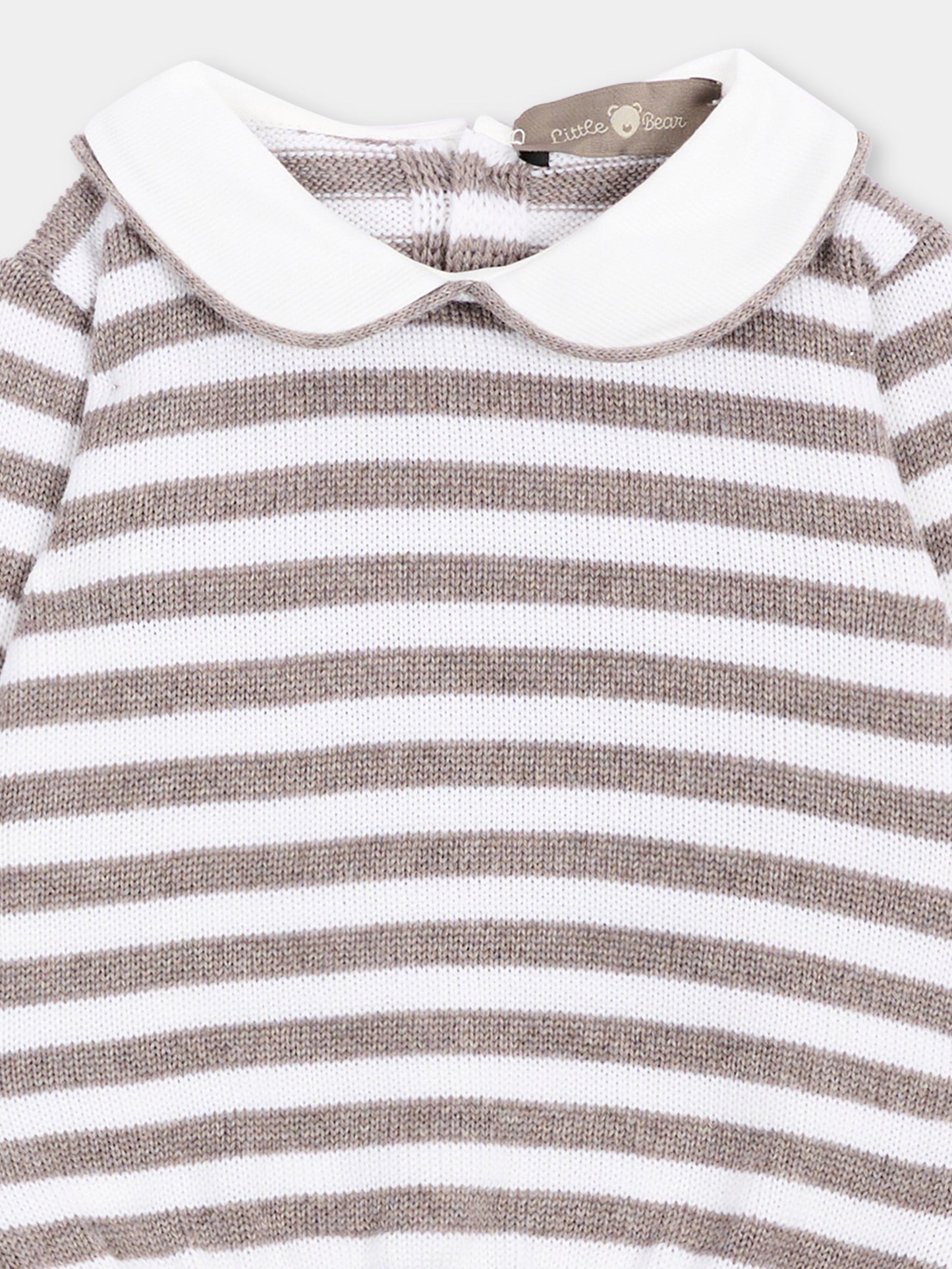 Completo nascita beige per neonato a righe,Little Bear,4114 TORTORA/LATTE
