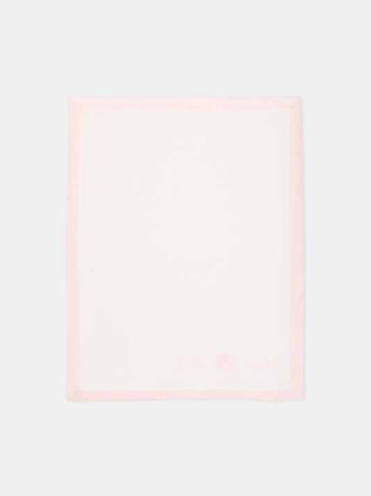 Coperta rosa per neonata con logo,Little Bear,4052 LATTE/ROSA