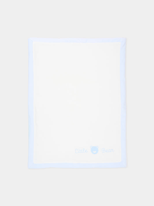 Coperta celeste per neonato con logo,Little Bear,4052 LATTE/CIELO