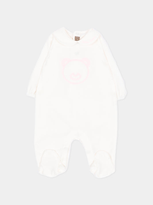 Tutina bianca per neonata con orsetto,Little Bear,4043 LATTE/ROSA