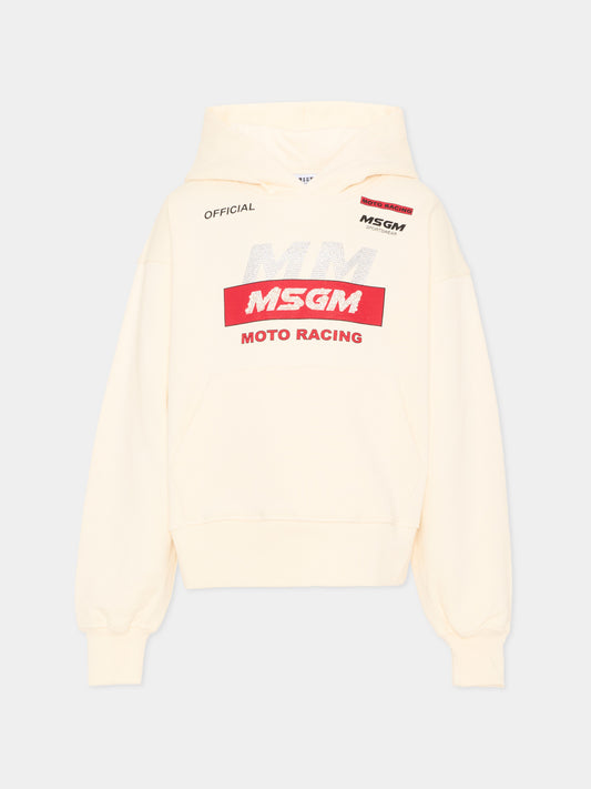 Felpa avorio per bambina con logo strass,Msgm Kids,F5MSJGHS193 013