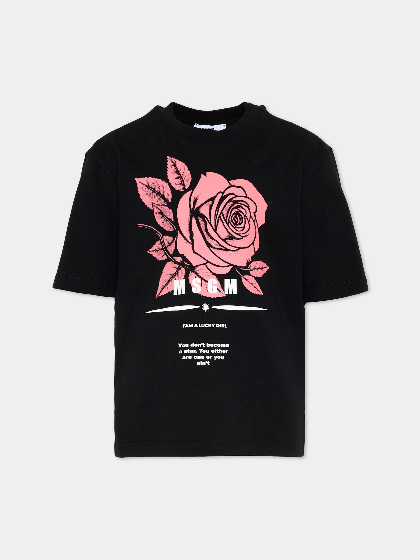 T-Shirt nera con rosa per bambina,Msgm Kids,F5MSJGTH039 110