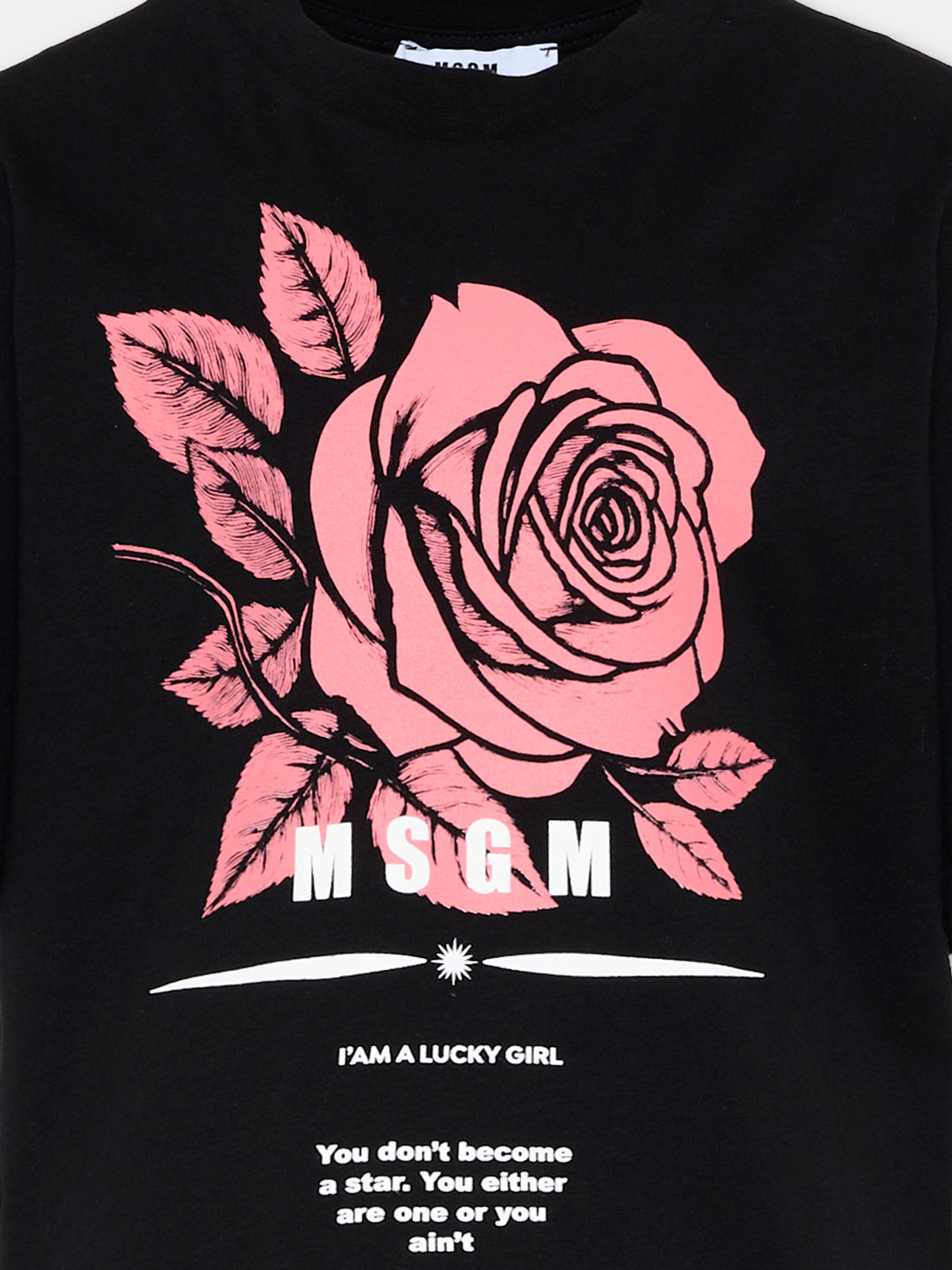 T-Shirt nera con rosa per bambina,Msgm Kids,F5MSJGTH039 110