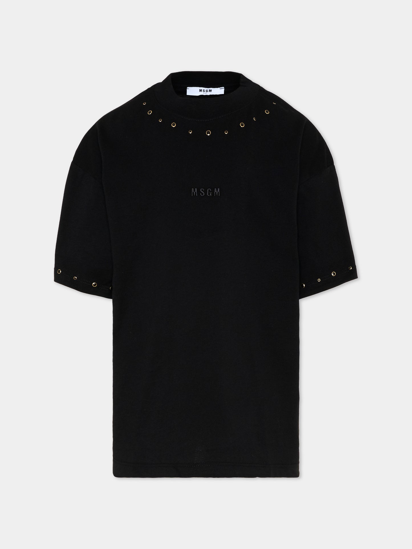 T-Shirt nera per bambina con borchie,Msgm Kids,F5MSJGTH149 110