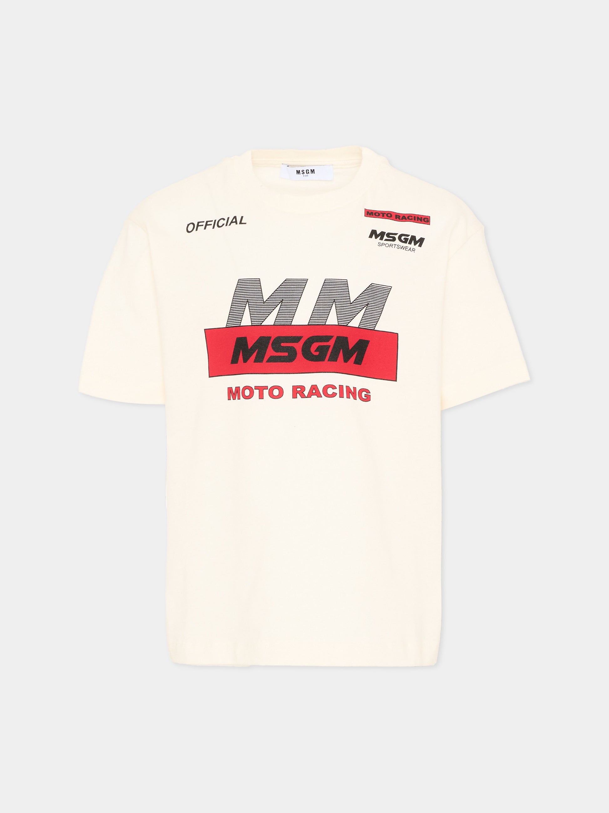 T-Shirt avorio con stampa racing per bambina,Msgm Kids,F5MSJGTH190 013