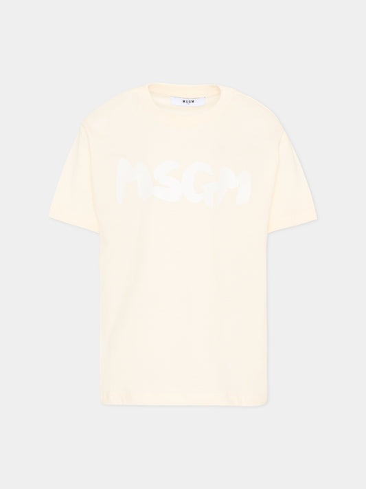 T-shirt avorio per bambini con logo,Msgm Kids,F5MSJUTH011 013