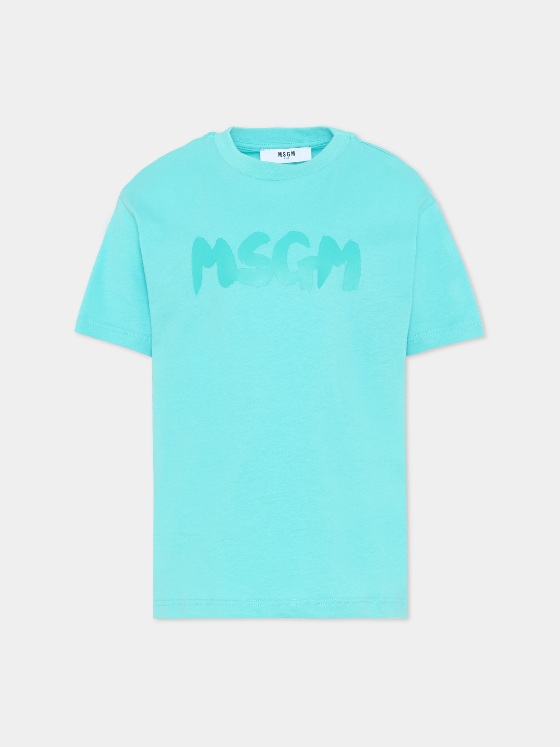 T-Shirt azzurra per bambini con logo,Msgm Kids,F5MSJUTH011 MS037
