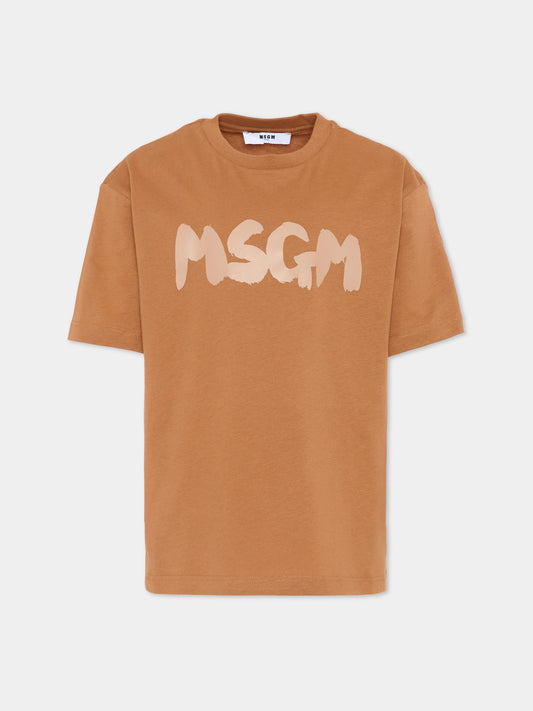 T-Shirt marrone per bambini con logo,Msgm Kids,F5MSJUTH011 MS046