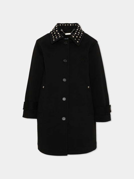 Cappotto nero per bambina con borchie,Richmond,RGA26063CP BLACK BLACK