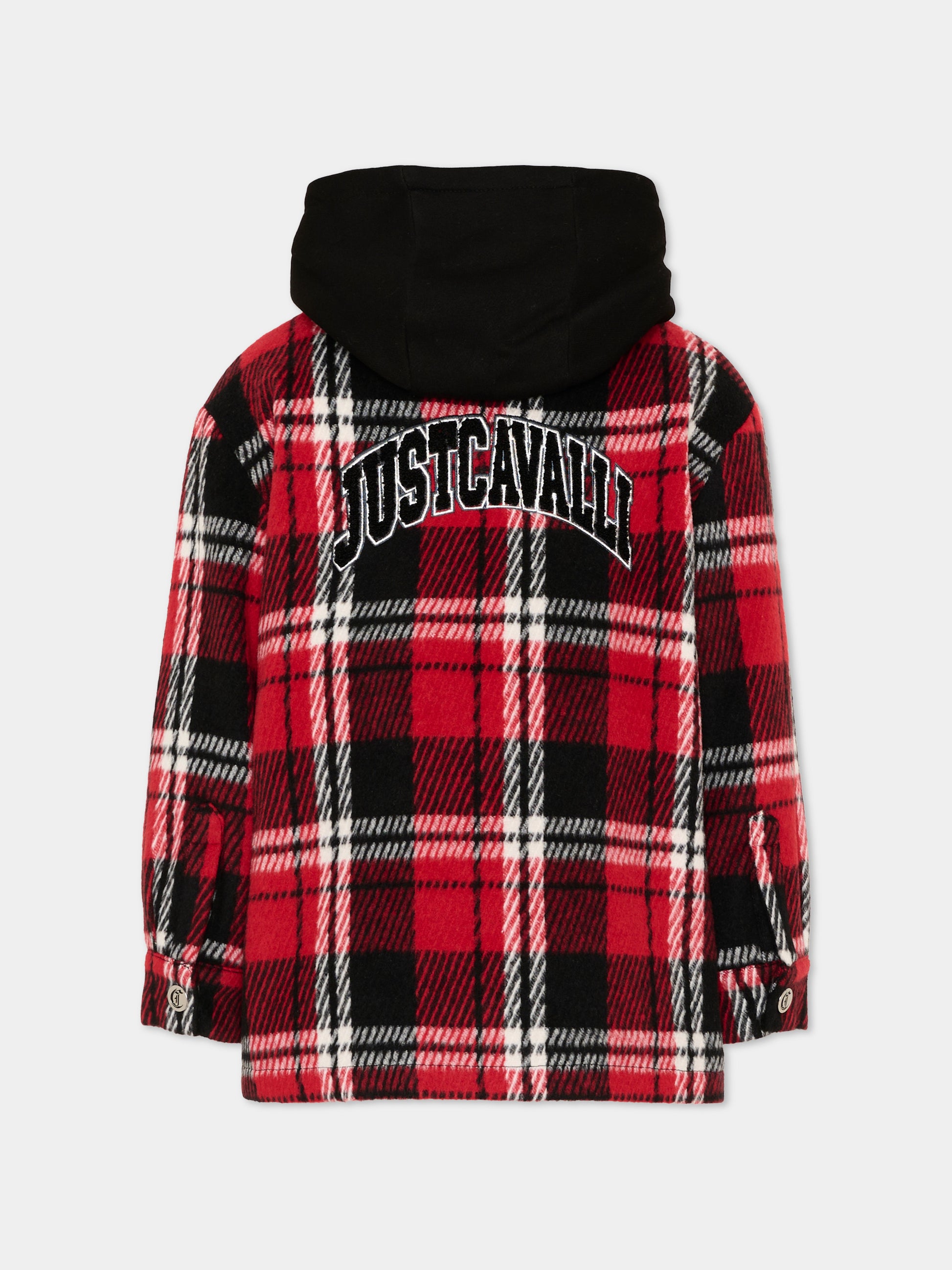 Cappotto rosso tartan per bambino con logo,Just Cavalli Kids,JBA26061CA MULTICOL.T MULTICOLOR TARTAN