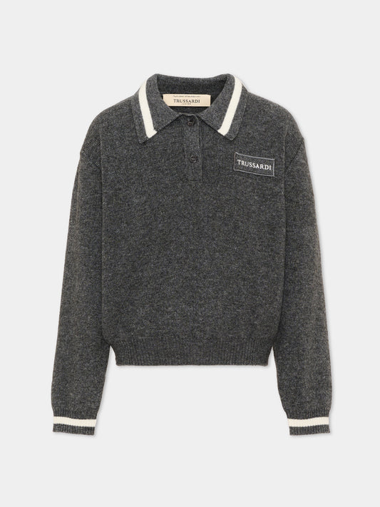 Maglione grigio per bambina con logo,Trussardi Junior,TGA26047MA GREY_LIG.M GREY LIGHT MELANGE