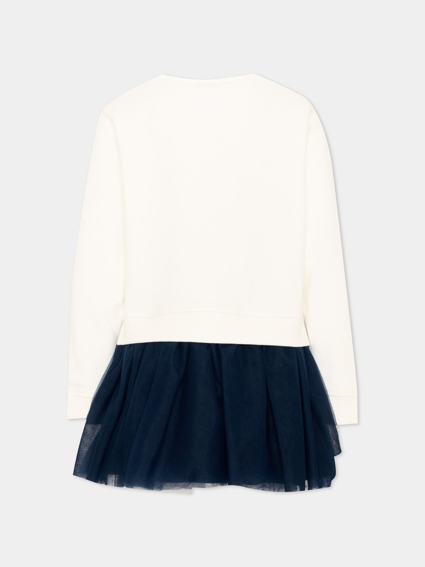 Abito avorio per bambina con stampa,Trussardi Junior,TIA26164VE O-WHT/B.N. OFF-WHITE