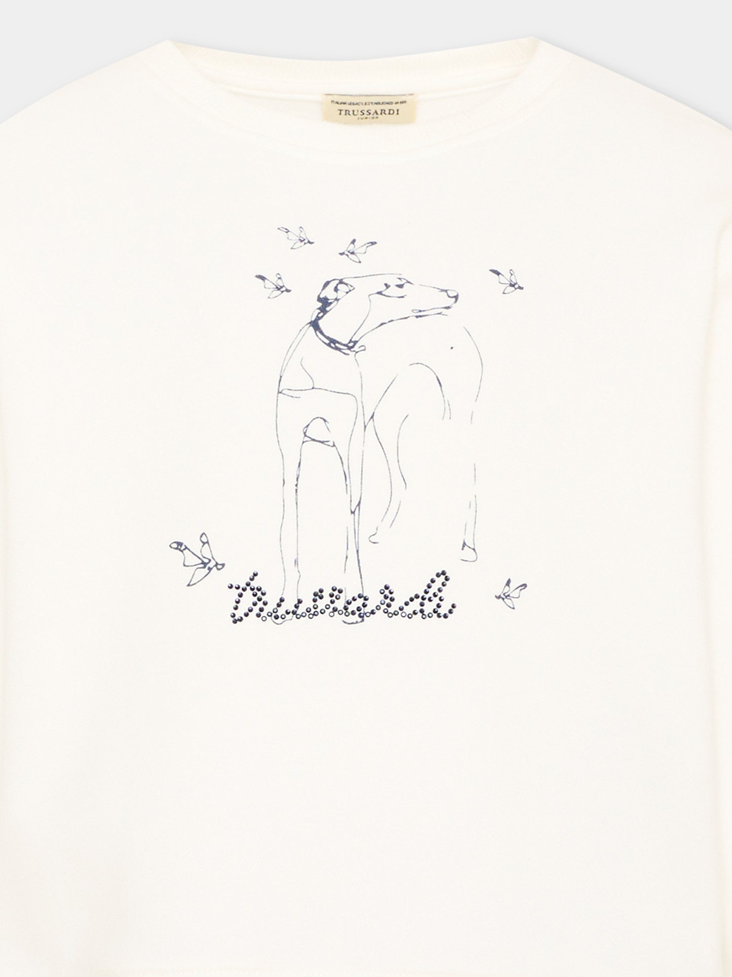 Abito avorio per bambina con stampa,Trussardi Junior,TIA26164VE O-WHT/B.N. OFF-WHITE