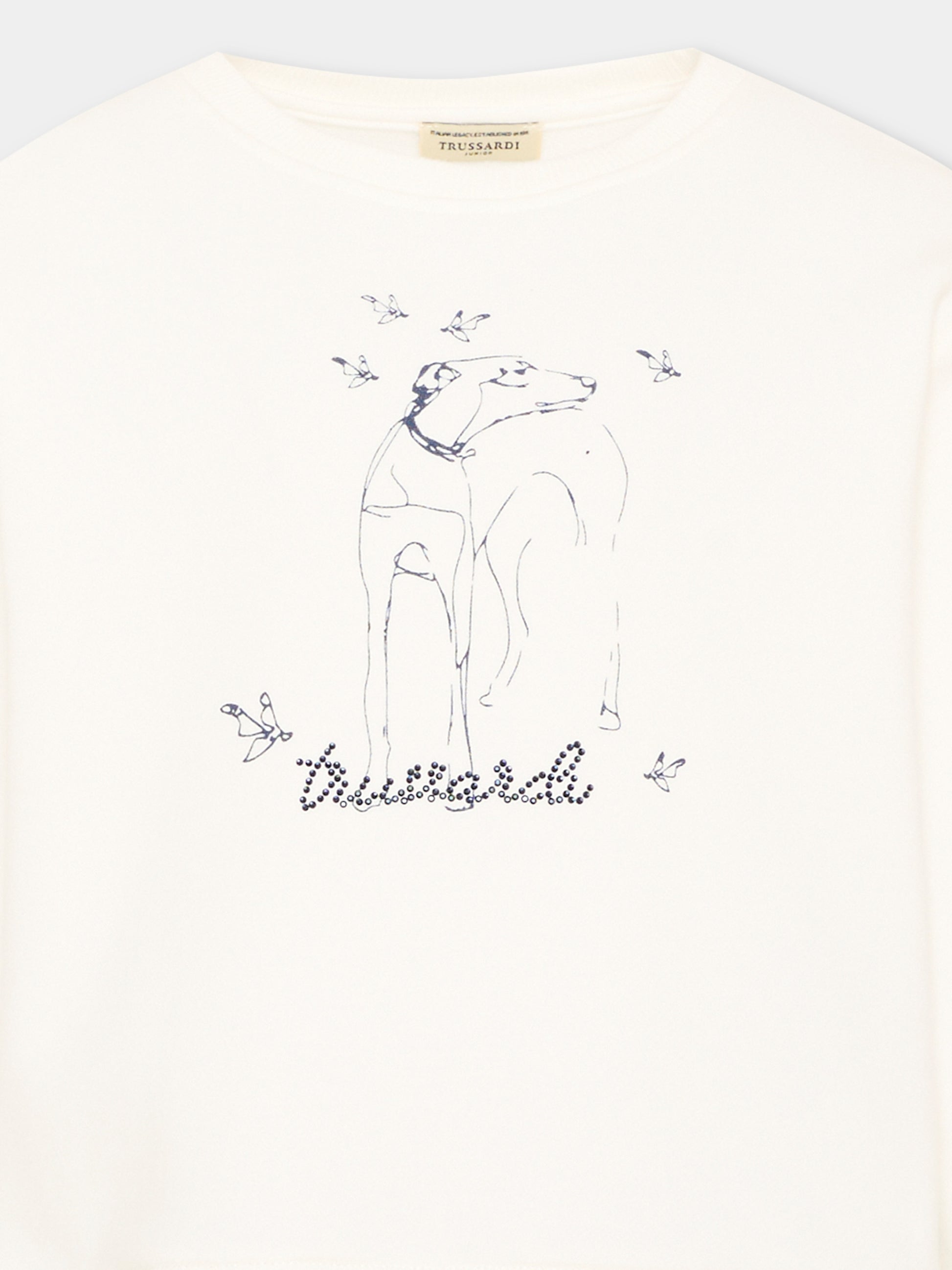 Abito avorio per bambina con stampa,Trussardi Junior,TIA26164VE O-WHT/B.N. OFF-WHITE