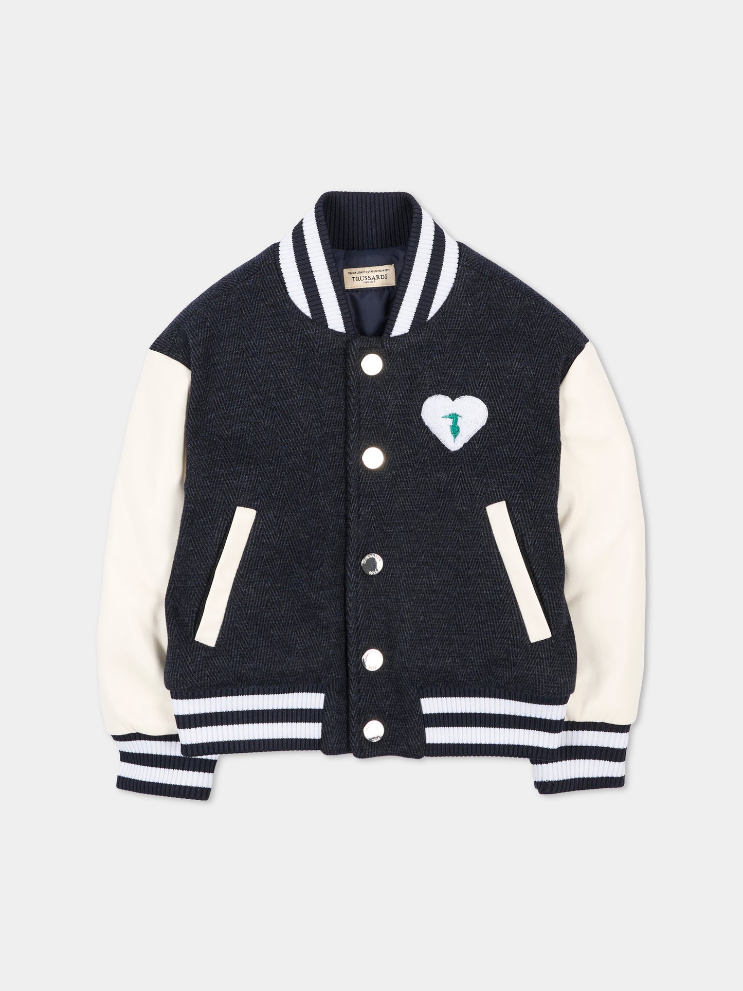 Bomber blu per neonata con patch,Trussardi Junior,TIA26119GB BLUE_N/O-W BLUE NAVAL