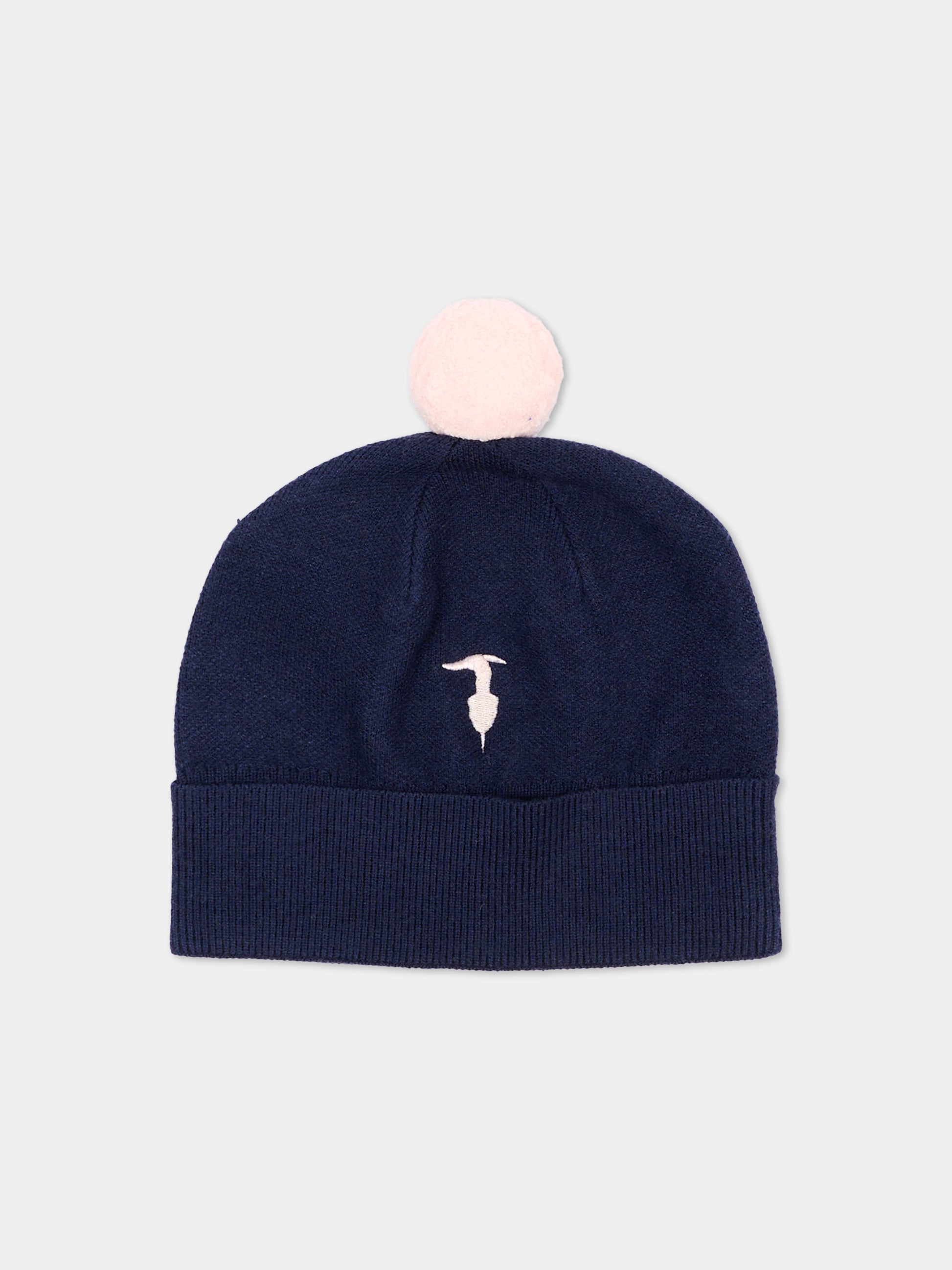 Berretto blu per neonata con pompon,Trussardi Junior,TIA26024HA BLUE_N/O-W BLUE NAVAL