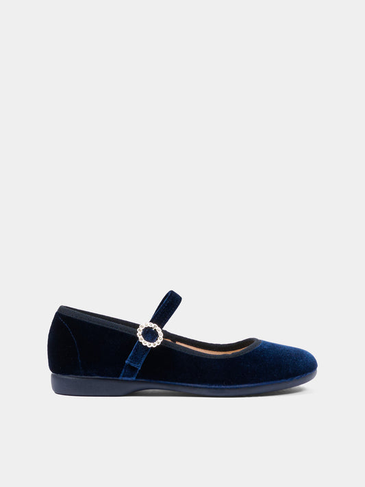 Ballerine blu per bambina in velluto con cinturino,Pisamonas,1439 AZUL MARINO
