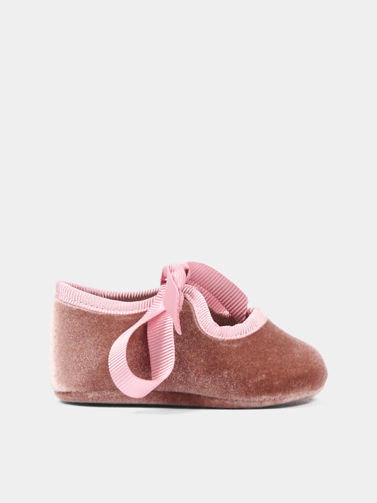 Ballerine rosa per neonata in velluto con fiocco,Pisamonas,1468 ROSA