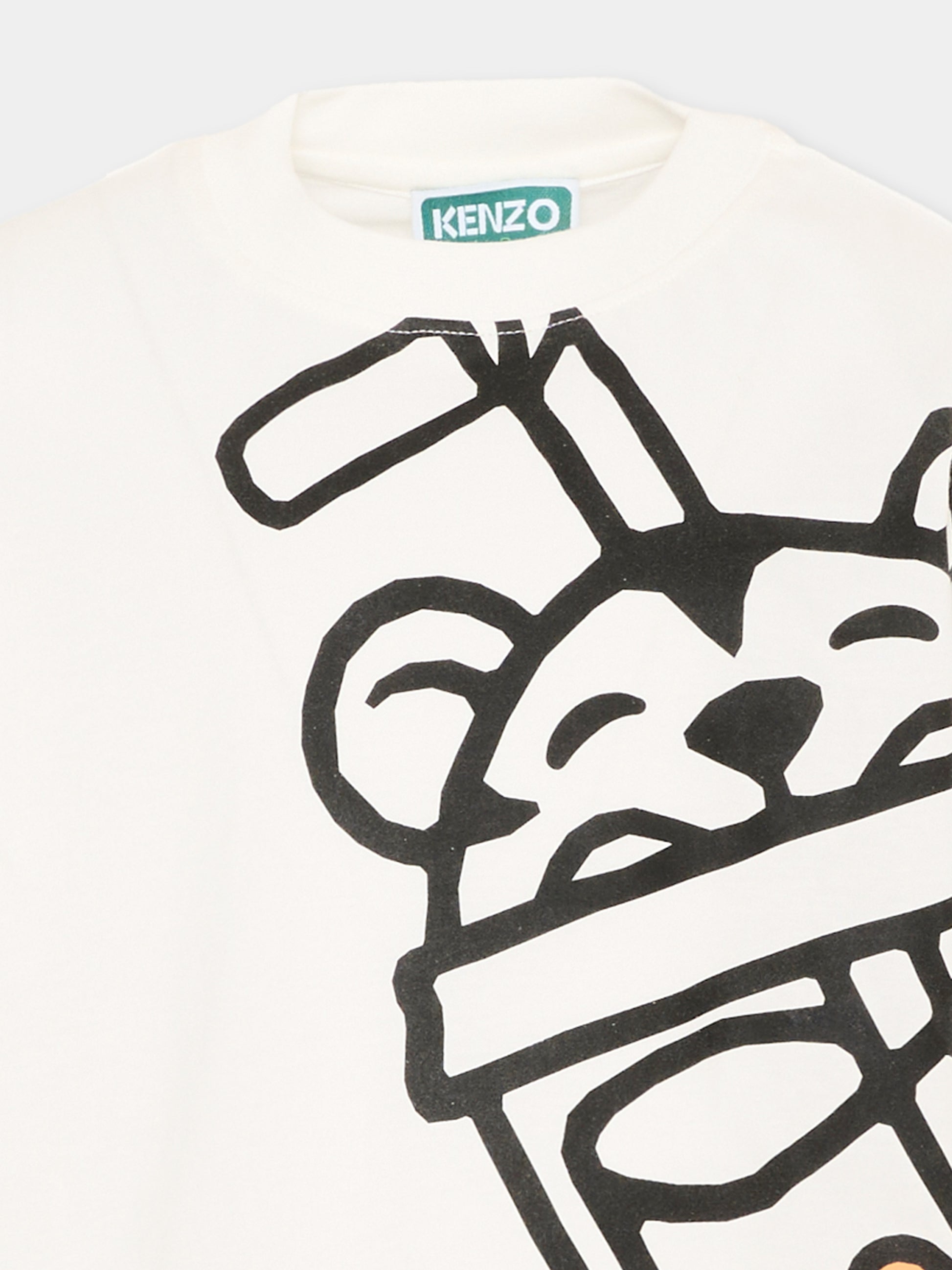 T-shirt bianca per bambino con tigre,Kenzo Kids,K61675 117