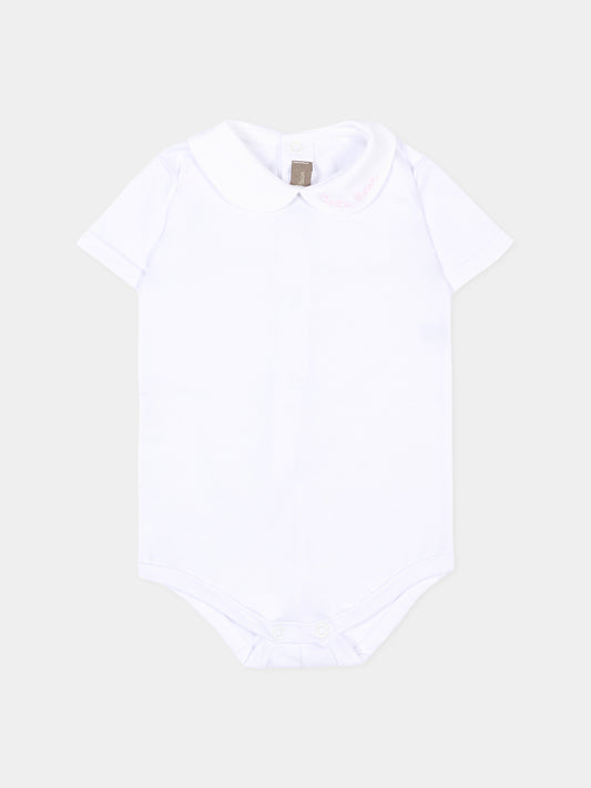 Body bianco per neonata con colletto,Little Bear,8020 BCO/ROSA