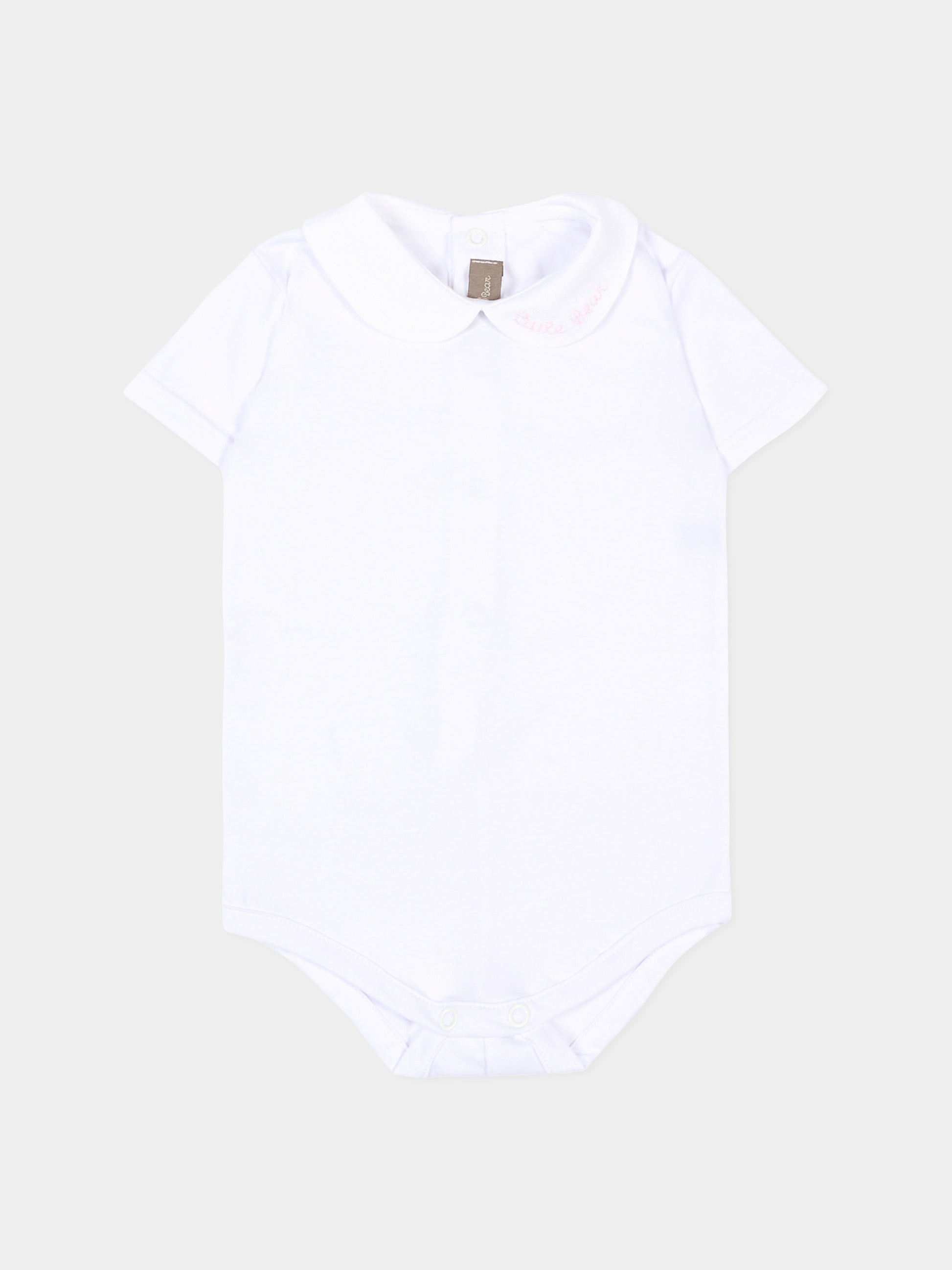Body bianco per neonata con colletto,Little Bear,8020 BCO/ROSA