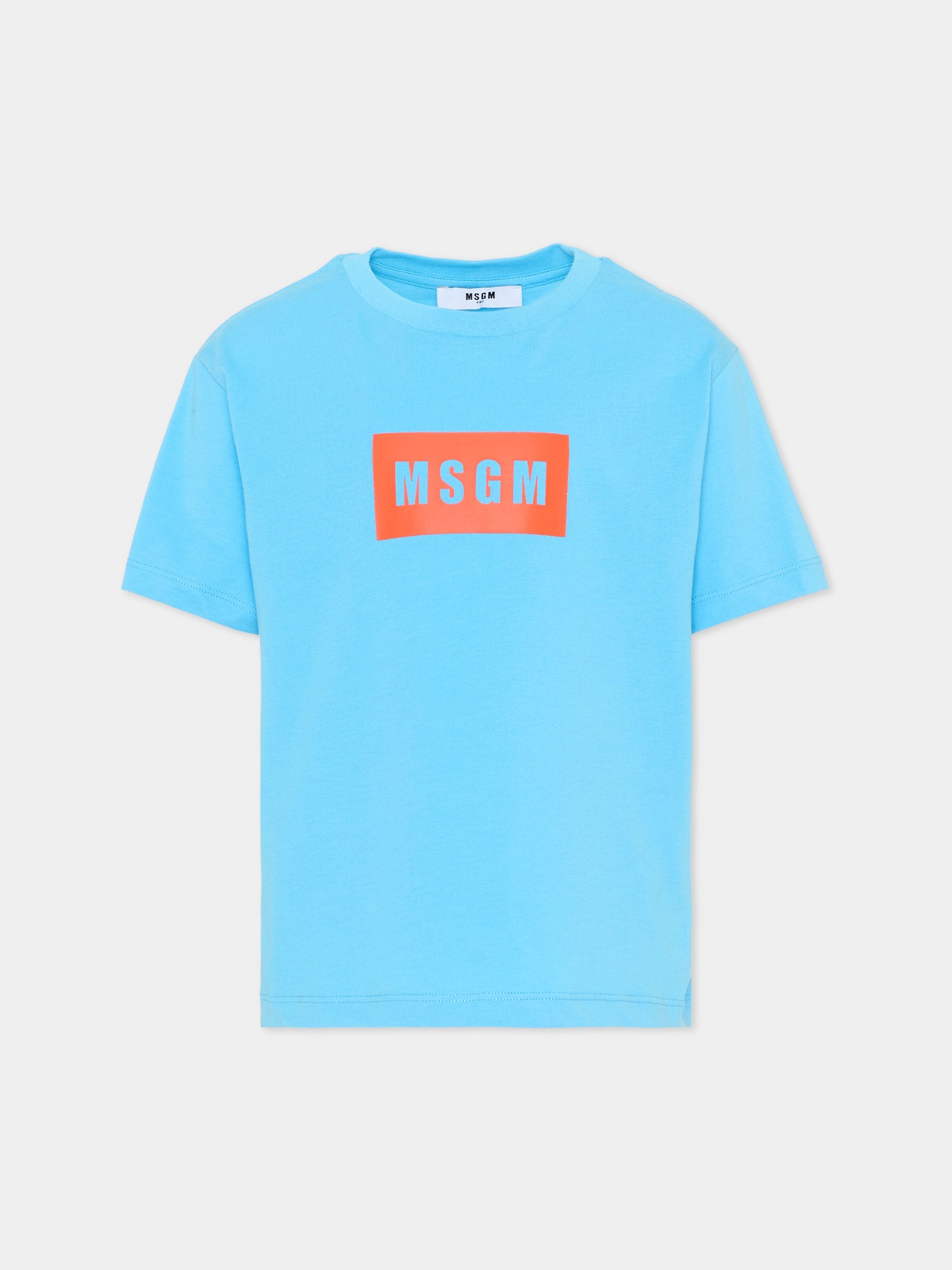 T-Shirt celeste con logo per bambini,Msgm Kids,S6MSJUTH005 MS073