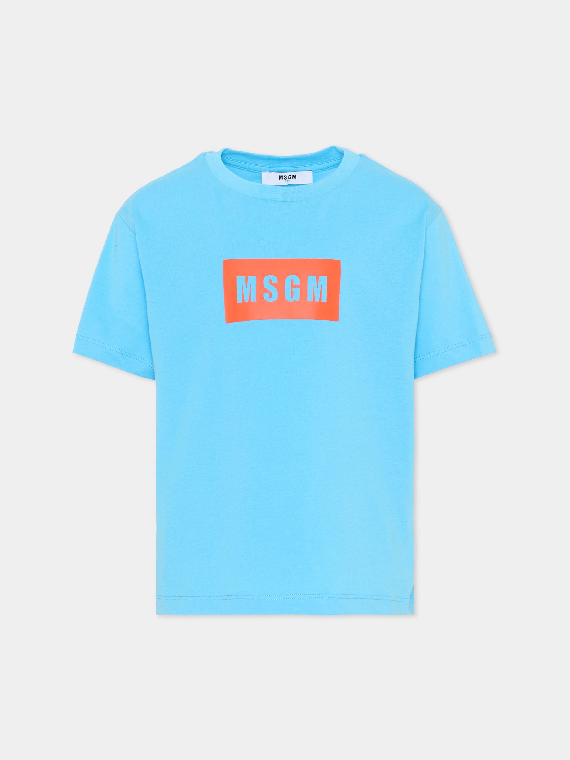 T-Shirt celeste con logo per bambini,Msgm Kids,S6MSJUTH005 MS073