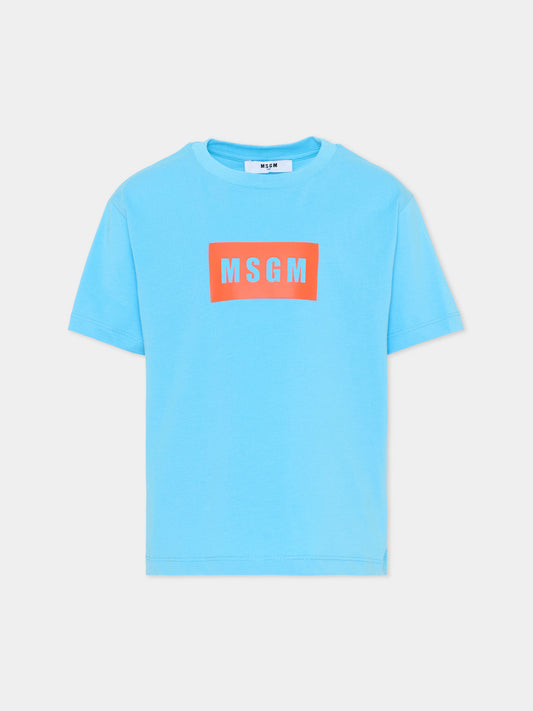 T-Shirt celeste con logo per bambini,Msgm Kids,S6MSJUTH005 MS073