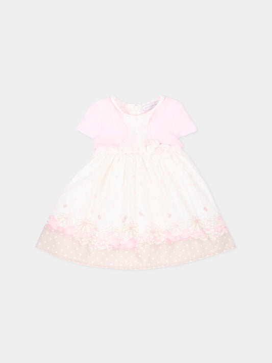 Vestito avorio per neonata floreale,Monnalisa,31G912 7667 019M