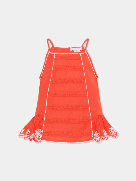 Top rosso per bambina con ricami,Stella Mccartney Kids,TY5B12 Z0138 426