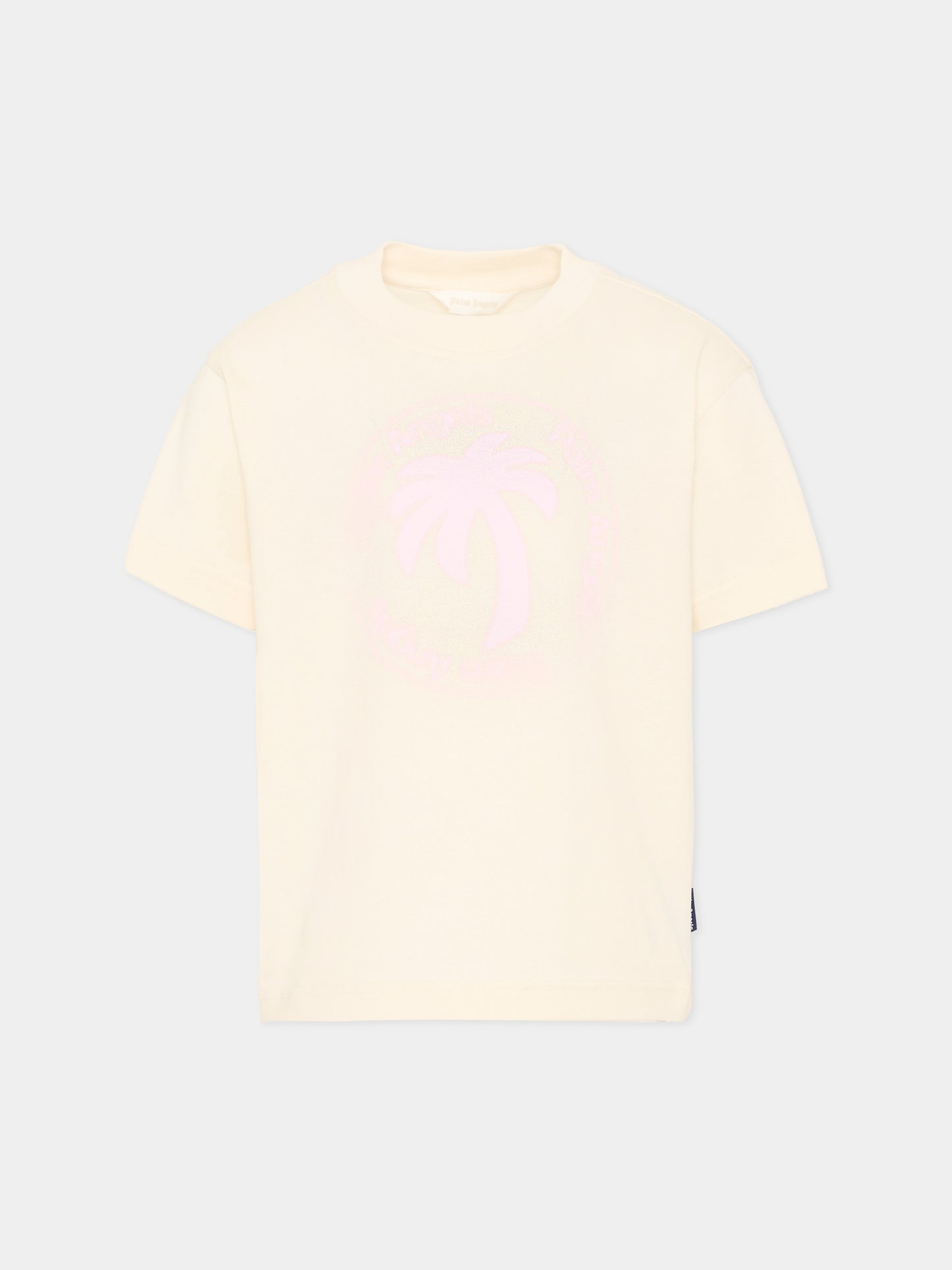 T-Shirt avorio con palma rosa per bambina,Palm Angels,PGAA002S26JER004 002