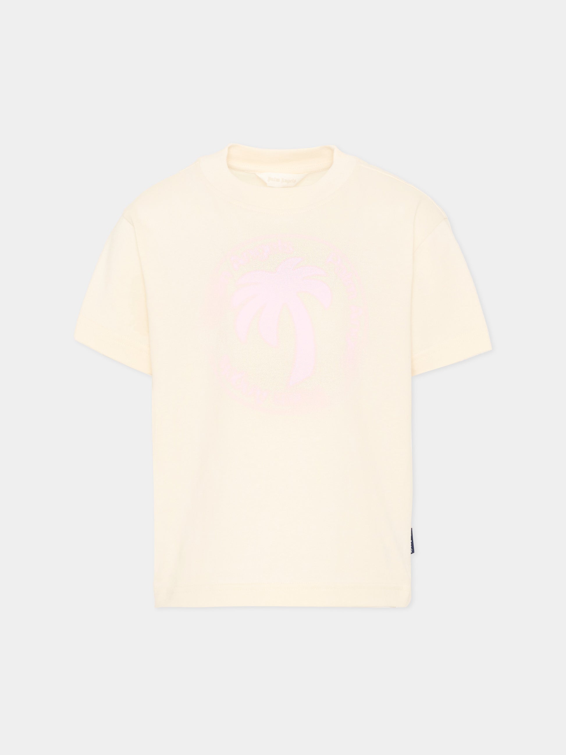 T-Shirt avorio con palma rosa per bambina,Palm Angels,PGAA002S26JER004 002