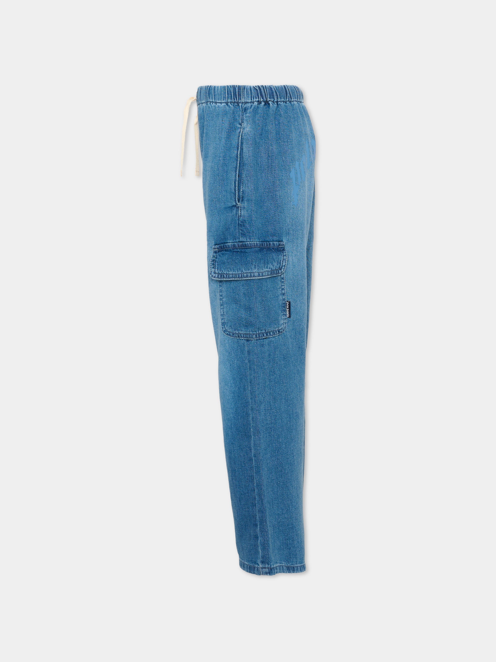 Pantaloni casual celesti per bambino con logo,Palm Angels,PBYB008S26DEN001 050